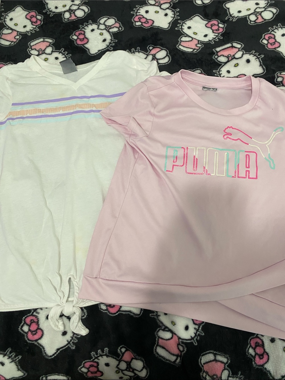 Puma Girls' Pink Logo Tee with Pastel Stripe White Tee Set